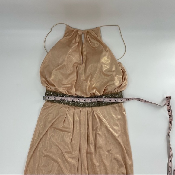 Aidan Mattox Metallic Halter Beaded Maxi Length Formal Gown Dress - Picture 10 of 15